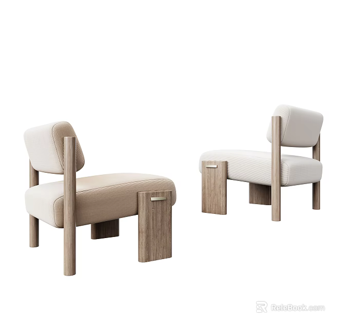 Modern Single Sofa With Wooden Armrests And Soft Comfortable Fabric Upholstery 3d model 