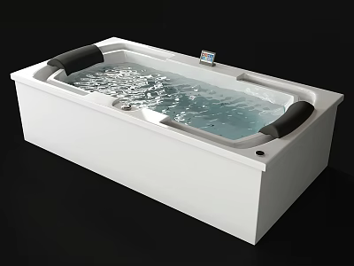 Modern White Freestanding Bathtub With Black Pillows Digital Control And Rippling Water 3d model