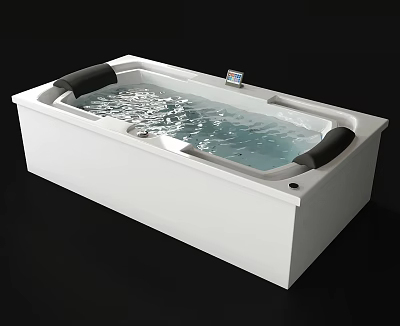 Modern White Freestanding Bathtub With Black Pillows Digital Control And Rippling Water 3d model