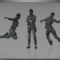 Men's Tactical Clothing With Black Masks Gray Tops Blue Jeans And Yellow Black Shoes