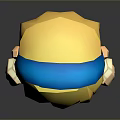 Cartoon Style 3D Game Movie Character with Blonde Hair Blue Eyes and Blue Beige Outfit