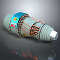 Cylindrical Industrial Equipment Part With Copper Coils Blue Green Labels And Metallic Tip