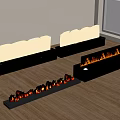 Black Linear Electric Fireplaces With Realistic Flames On Wooden Floor Near Light Wall And Window