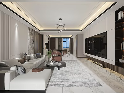 Modern Spacious Open Plan Living And Dining Room With Elegant Marble Decor And Cozy Design 3d model