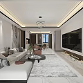 Modern Spacious Open Plan Living And Dining Room With Elegant Marble Decor And Cozy Design