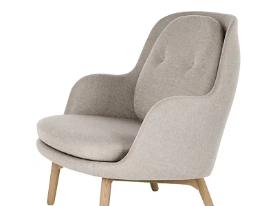 Modern Light Gray Fabric Leisure Chair With Tufted Backrest And Wooden Legs 3d model