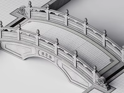 Traditional Chinese Stone Bridge With Carved Railings Arch Design Decorative Pillars And Stone Slab Pathway 3d model