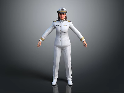Female Naval Officer In White Uniform With Cap And Arms Outstretched 3d model