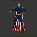 Dynamic Man In Blue Superhero Costume With Red Gloves Boots And Cape
