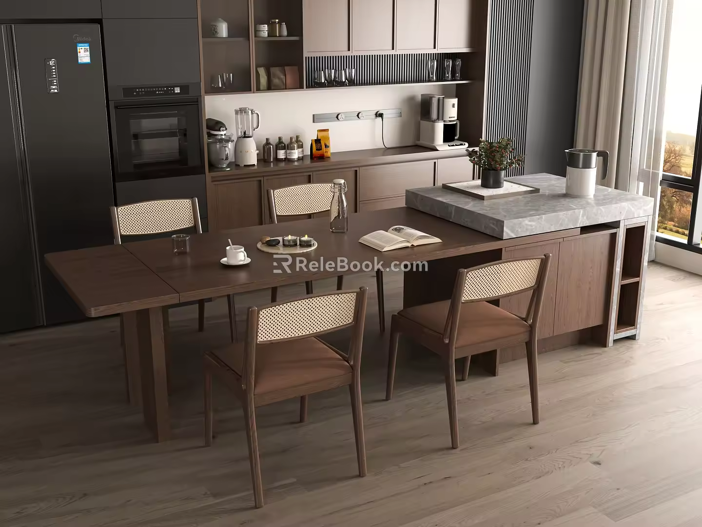 Middle Ancient Style Restaurant Island Table and Chair 3d model