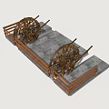 Traditional Wooden Water Wheels on Stone Slab Platform with Wooden Frame