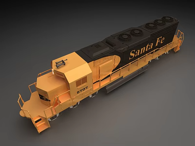 Classic Santa Fe Gold And Black Locomotive Train Model With Detailed Design 3d model