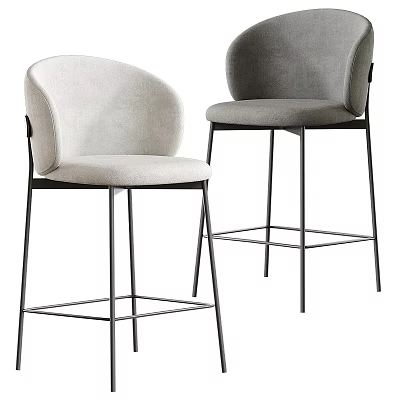 Modern Bar Stools With Curved Backrest Padded Seat Metal Legs In Light Dark Gray 3d model