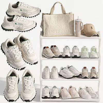 Multi Layer White Shoe Rack For Storing Casual Sneakers And Displaying Practical Daily Fashion Accessories 3d model