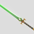 Fantasy Green Blade Sword With Golden Hilt Red Gemstone And Decorative Details