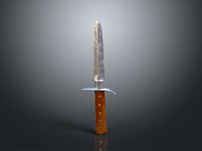 Sharp Metal Blade Knife With Brown Wooden Handle And Rivets 3d model