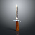 Sharp Metal Blade Knife With Brown Wooden Handle And Rivets