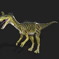 3D Rendered Dinosaur Model With Yellow Black Stripes Spines And Open Mouth On Black Background