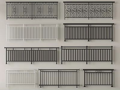 Various Stylish Metal Railings With Black And White Decorative Designs For Home 3d model