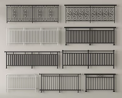 Various Stylish Metal Railings With Black And White Decorative Designs For Home 3d model