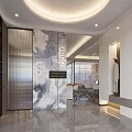 Modern Office Interior Design With Marble Wall Reception Desk Glass Partitions And Lighting