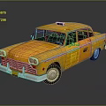 Classic Yellow Vintage Taxi with Retro Design and Reflective Surface