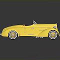 Vintage Yellow Convertible Car with Brown Interior Yellow Wheels and White Tires and Shiny Reflection