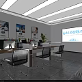 Modern Public Office Space With Open Workstations Computers Potted Plants And Wall Posters 3d model