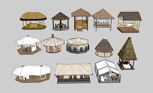 Modern thatched hut tent thatched hut wooden hut tree hut 3d model