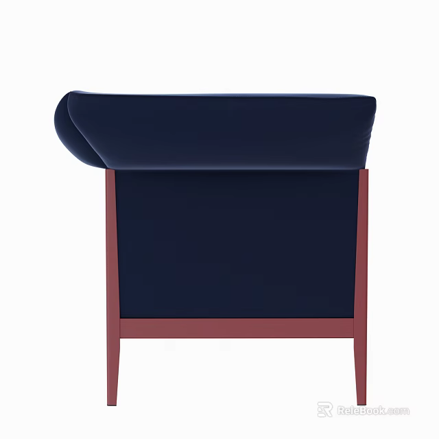 Modern Navy Blue Two Seater Sofa With Red Wooden Frame And Velvet Upholstery 3d model 