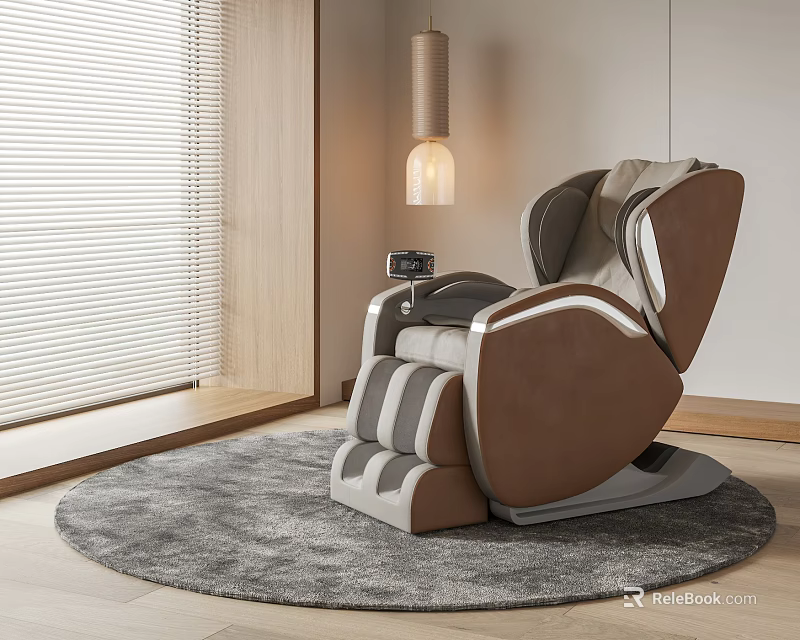 Modern Zero Gravity Massage Chair With Leather Upholstery And Gray Area Rug 3d model 