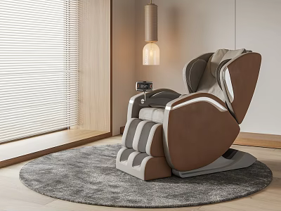 Modern Zero Gravity Massage Chair With Leather Upholstery And Gray Area Rug 3d model