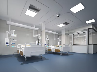 Hospital Outpatient Clinic Interior With Beds Medical Equipment And Ceiling Lights 3d model