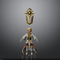 Man In White And Gold Outfit With Red Accents And Golden Headdress Standing Pose