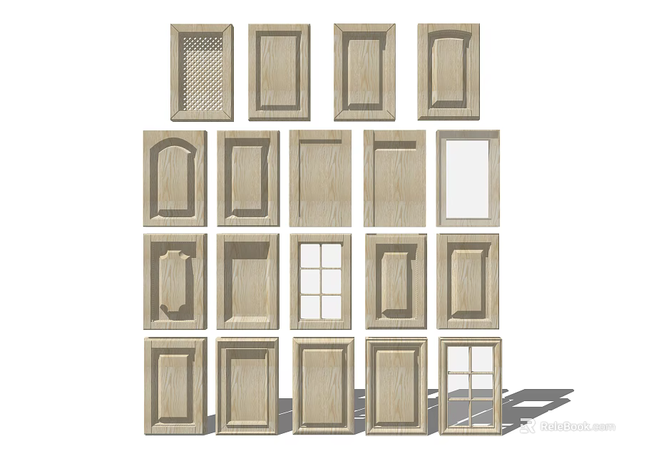 Different Wooden Cabinet Door Designs With Various Panel Patterns And Styles 3d model
