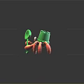 Red Toy Crab With Green Block Shaped Hat Holding Green Shovel