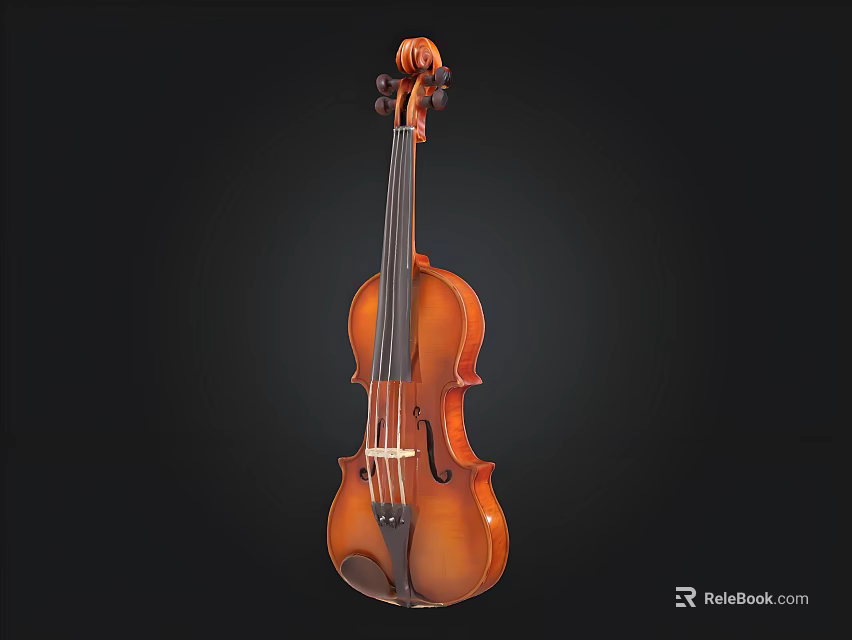 Classic Brown Wooden Violin With Glossy Finish And Strings On Black Background 3d model 