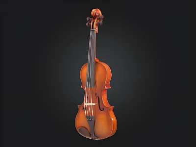 Classic Brown Wooden Violin With Glossy Finish And Strings On Black Background 3d model