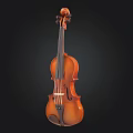 Classic Brown Wooden Violin With Glossy Finish And Strings On Black Background