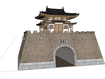 Ancient Architecture City Gate Tower With Multi Tiered Roof And Brick Stone Wall 3d model
