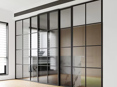 Modern Sliding Doors With Black Frames And Glass For Interior Partition 3d model