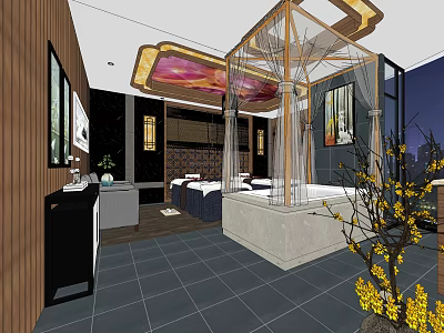Comfortable Beauty And Hair Salon Space With Treatment Beds Styling Chairs And Soft Lighting Decor 3d model