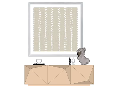 Geometric Design Console Table With Framed Textured Artwork And Decorative Sculpture 3d model
