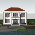 Two Story Detached Villa With Classic Exterior Design Ornate Windows And Front Porch Surrounded By Greenery
