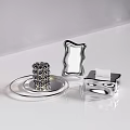 Modern Silver Decorative Ornament Set With Tray Curved Frame Sphere And Tissue Box