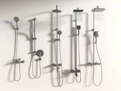 Various Modern Shower Head Designs With Handheld And Rainfall Sprayer Features 3d model