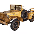 Vintage Yellow Military Truck with Large Tires Open Cargo Bed Star Emblem