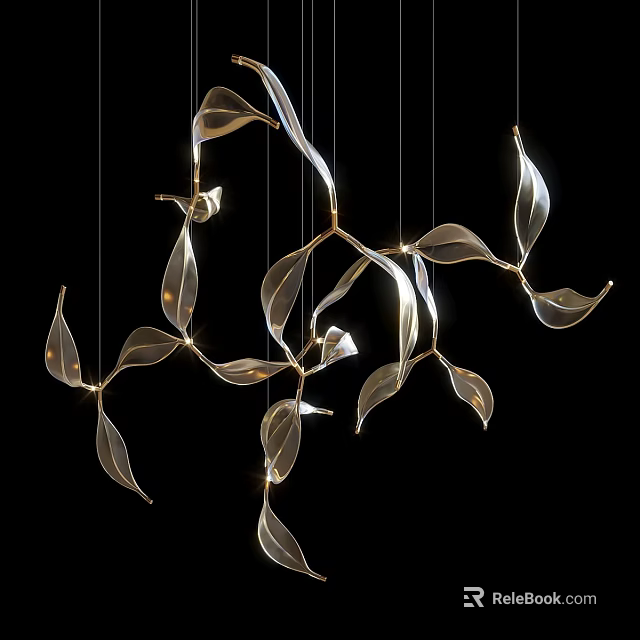 Modern Leaf Shaped Ceiling Light With Curved Metal Frames And LED Lighting Effects 3d model 