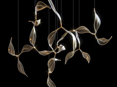 Modern Leaf Shaped Ceiling Light With Curved Metal Frames And LED Lighting Effects 3d model