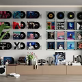 Stylish Decorative Ornament Set with Vinyl Records Wall Art and Shelf Decor for Home Interior